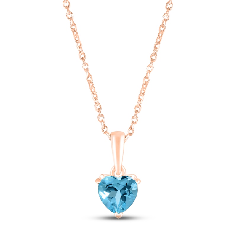 Main Image 1 of Swiss Blue Topaz Birthstone Necklace 10K Rose Gold 18"