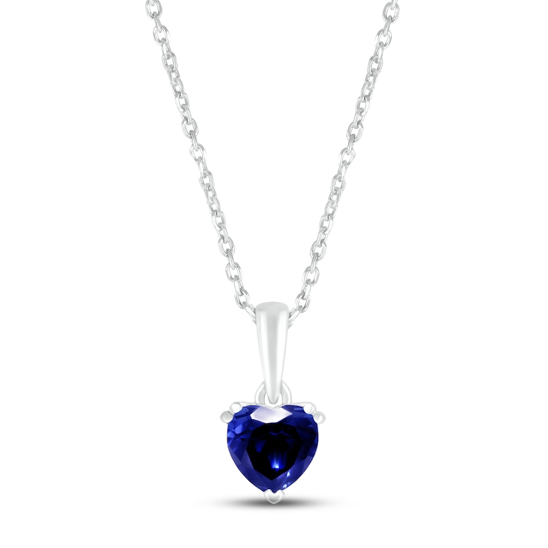 Main Image 1 of Blue Lab-Created Sapphire Birthstone Necklace 10K White Gold 18&quot;