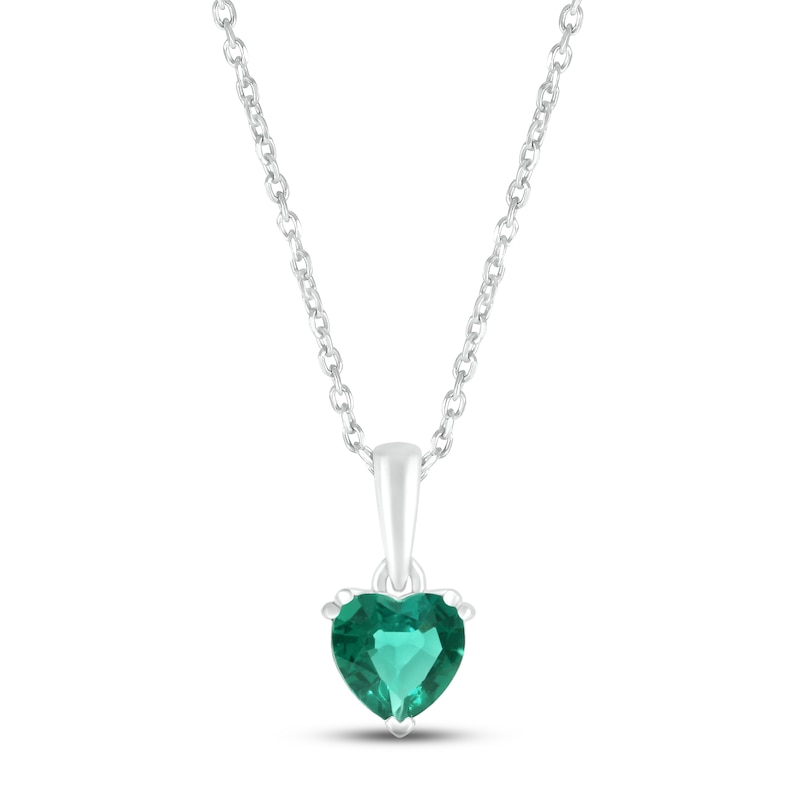 Lab-Created Emerald Birthstone Necklace 10K White Gold 18"