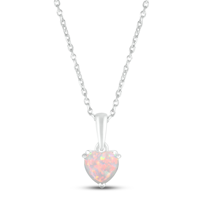 Main Image 1 of Lab-Created Opal Birthstone Necklace 10K White Gold 18&quot;
