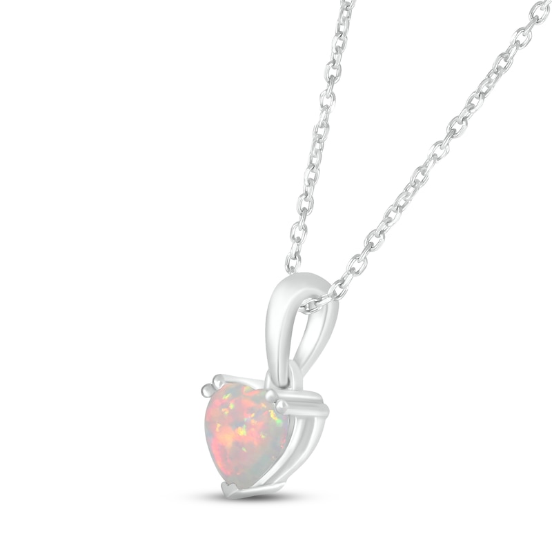 Main Image 2 of Lab-Created Opal Birthstone Necklace 10K White Gold 18&quot;