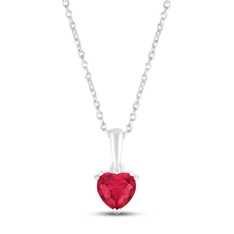 Main Image 1 of Lab-Created Ruby Birthstone Necklace 10K White Gold 18&quot;