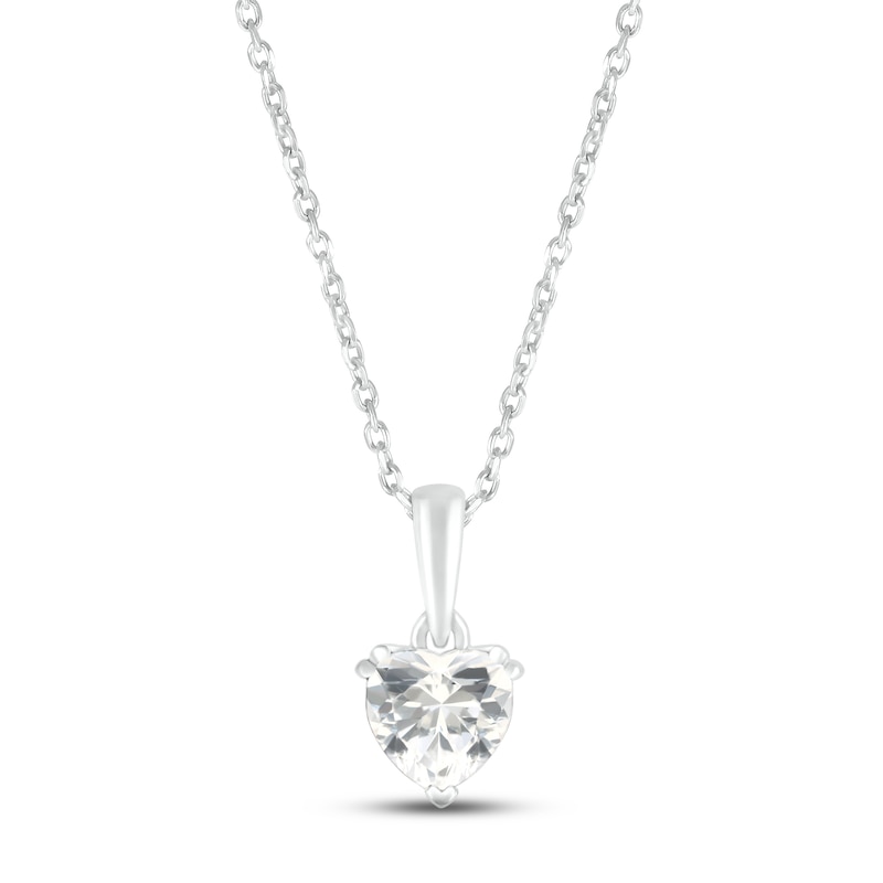 Main Image 1 of White Lab-Created Sapphire Birthstone Necklace 10K White Gold 18&quot;