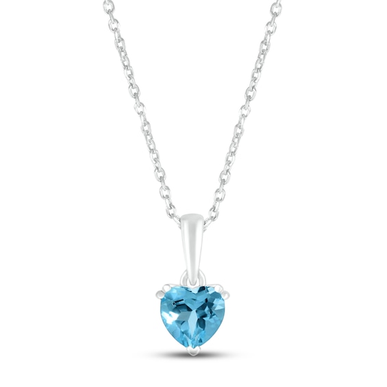 Swiss Blue Topaz Birthstone Necklace 10K White Gold 18"