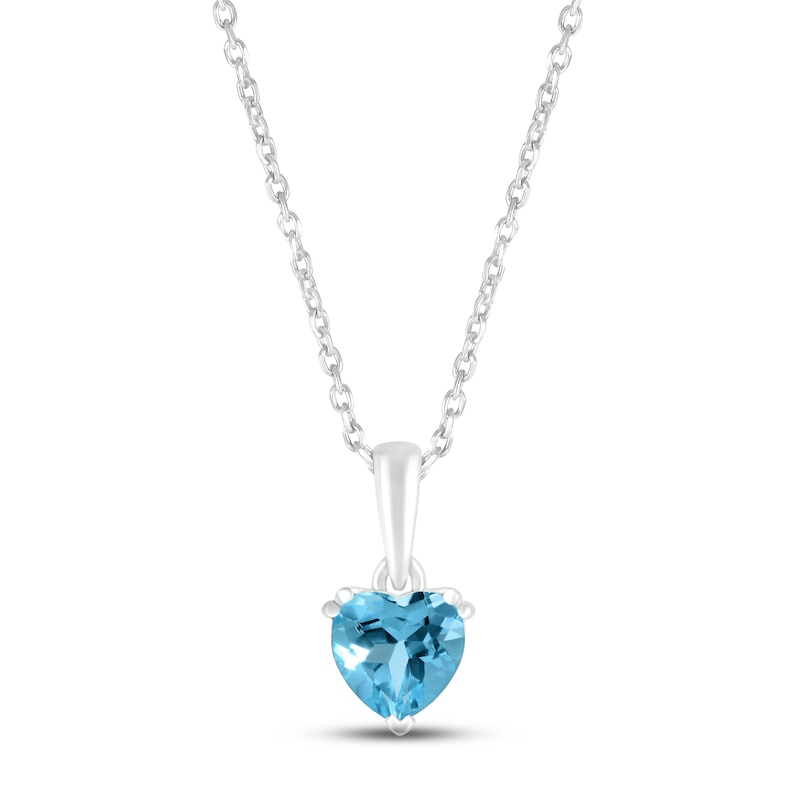 Swiss Blue Topaz Birthstone Necklace 10K White Gold 18"