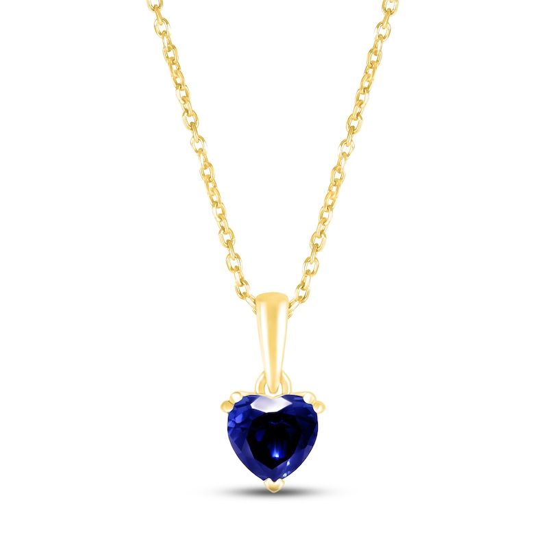 Main Image 1 of Blue Lab-Created Sapphire Birthstone Necklace 10K Yellow Gold 18"
