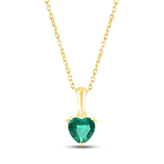 Lab-Created Emerald Birthstone Necklace 10K Yellow Gold 18"