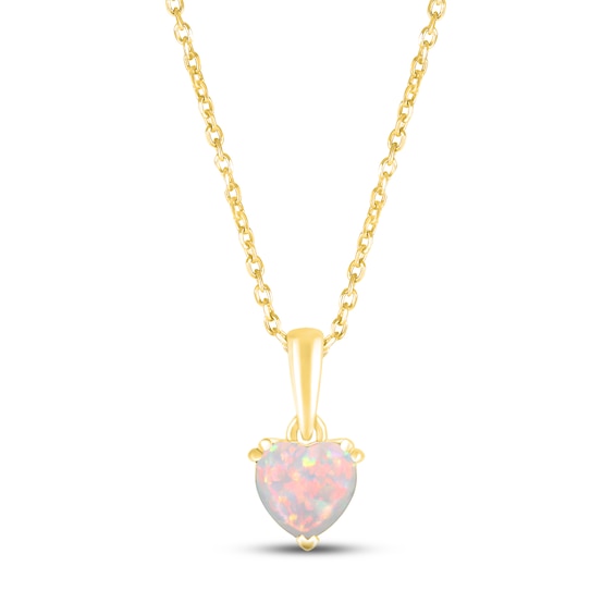 Lab-Created Opal Birthstone Necklace 10K Yellow Gold 18"