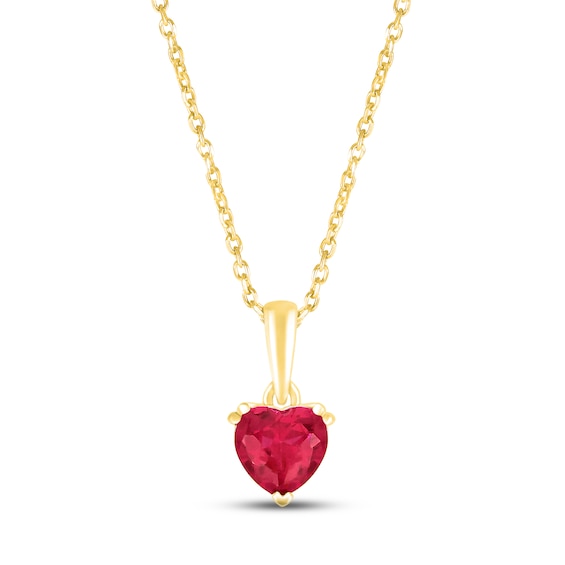 Lab-Created Ruby Birthstone Necklace 10K Yellow Gold 18"