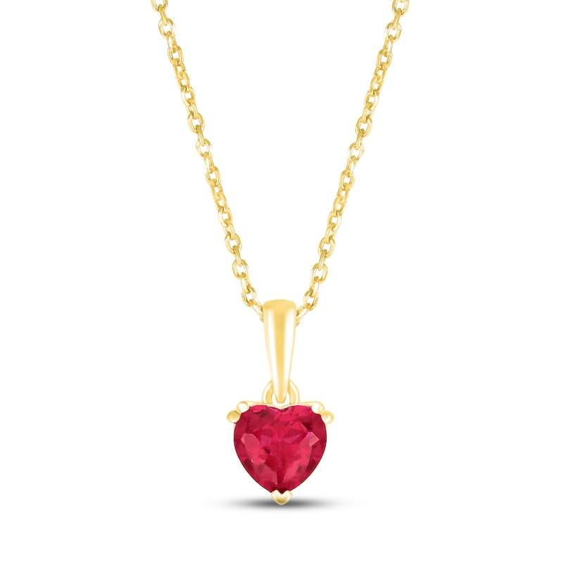 Main Image 1 of Lab-Created Ruby Birthstone Necklace 10K Yellow Gold 18&quot;
