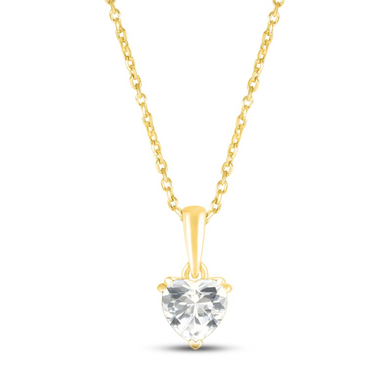 White Lab-Created Sapphire Birthstone Necklace 10K Yellow Gold 18"