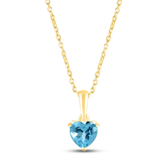 Swiss Blue Topaz Birthstone Necklace 10K Yellow Gold 18"