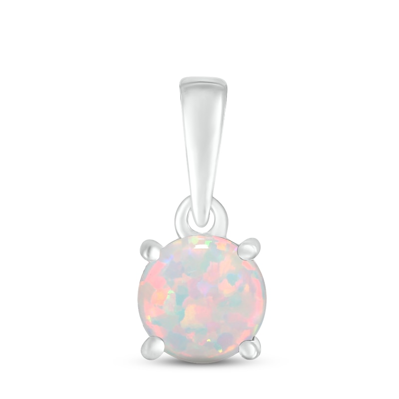 Main Image 1 of Lab-Created Opal Birthstone Pendant 10K White Gold
