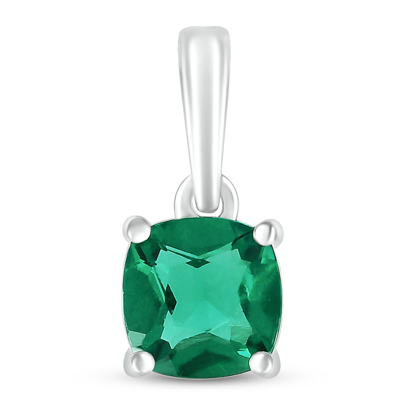 Main Image 1 of Lab-Created Emerald Birthstone Pendant Sterling Silver