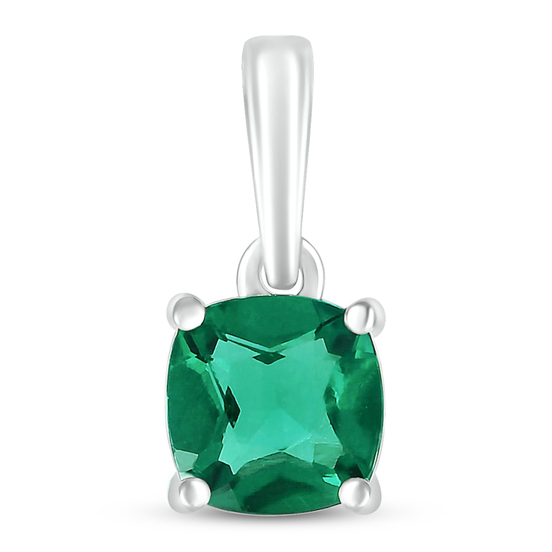 Main Image 1 of Lab-Created Emerald Birthstone Pendant 10K White Gold