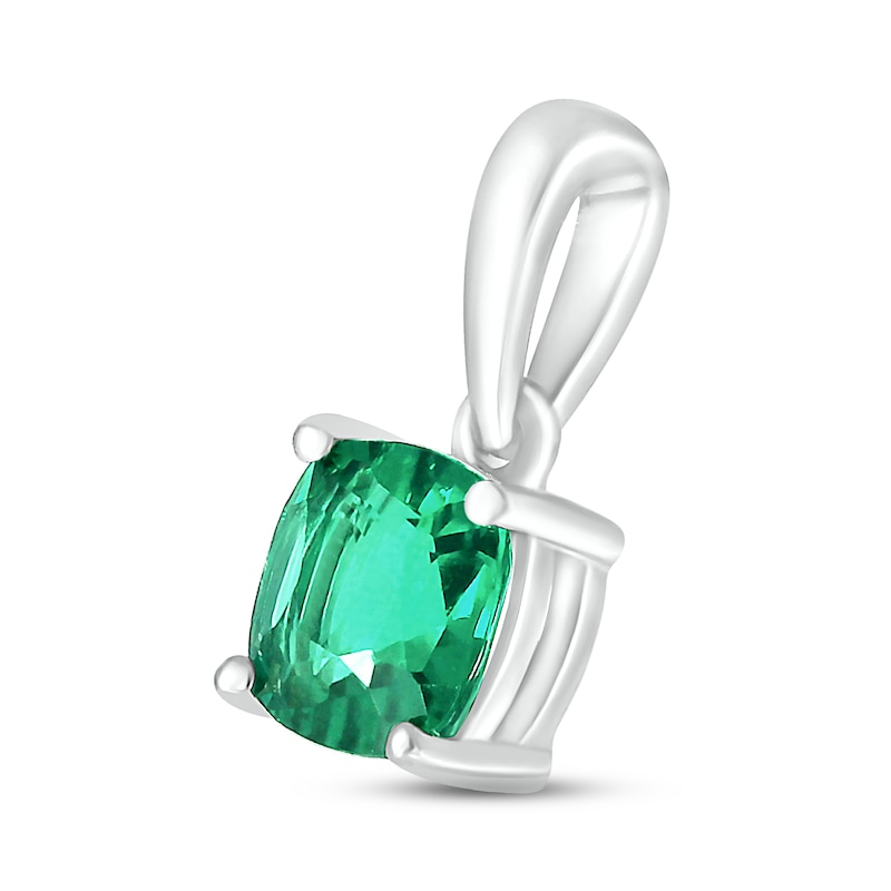 Main Image 2 of Lab-Created Emerald Birthstone Pendant 10K White Gold