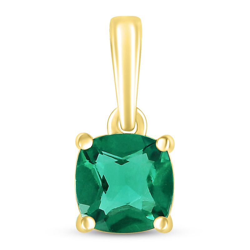 Main Image 1 of Lab-Created Emerald Birthstone Pendant 10K Yellow Gold
