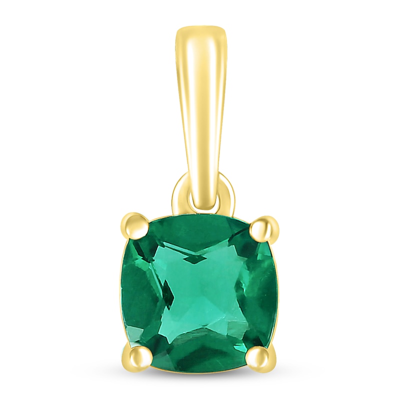 Lab-Created Emerald Birthstone Pendant 10K Yellow Gold