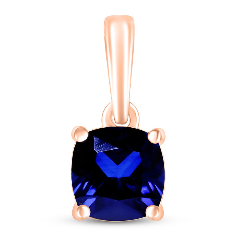Main Image 1 of Blue Lab-Created Sapphire Birthstone Pendant 10K Rose Gold