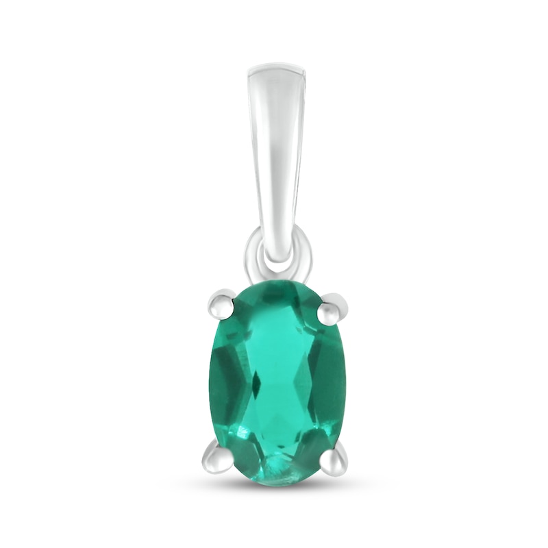 Main Image 1 of Lab-Created Emerald Birthstone Pendant 10K White Gold