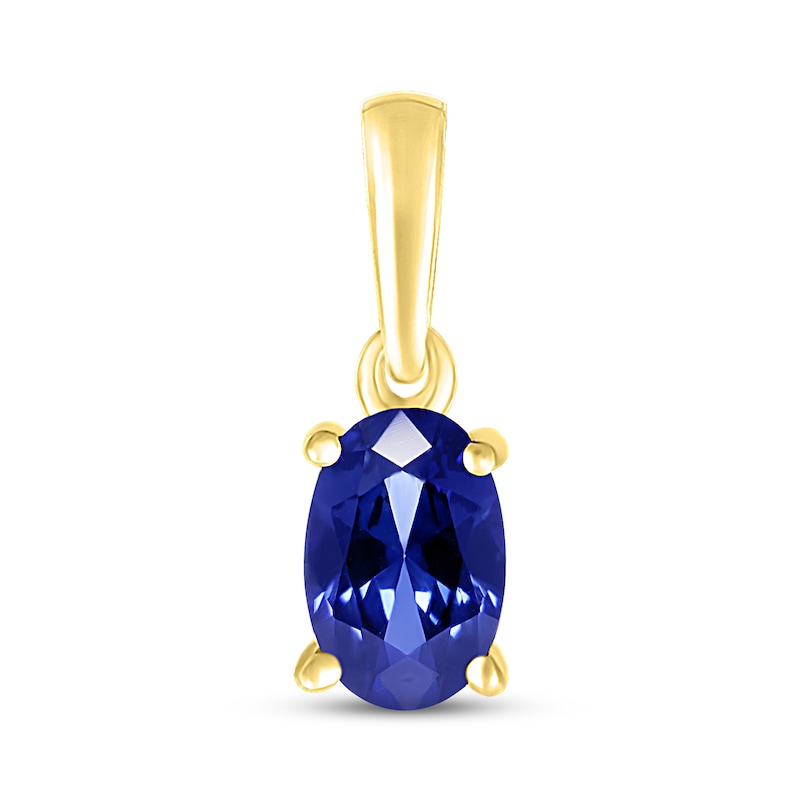 Main Image 1 of Blue Lab-Created Sapphire Birthstone Pendant 10K Yellow Gold