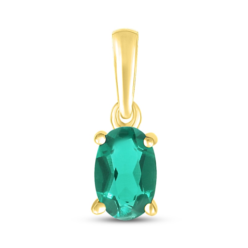 Main Image 1 of Lab-Created Emerald Birthstone Pendant 10K Yellow Gold