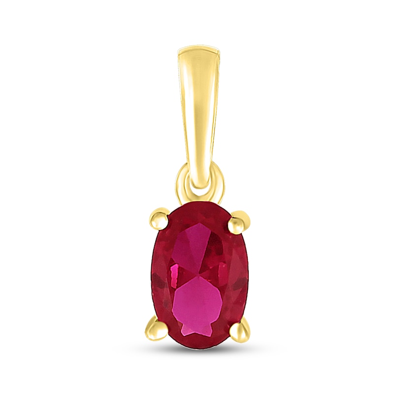 Main Image 1 of Lab-Created Ruby Birthstone Pendant 10K Yellow Gold