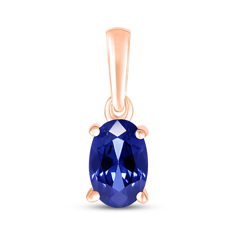 Main Image 1 of Blue Lab-Created Sapphire Birthstone Pendant 10K Rose Gold