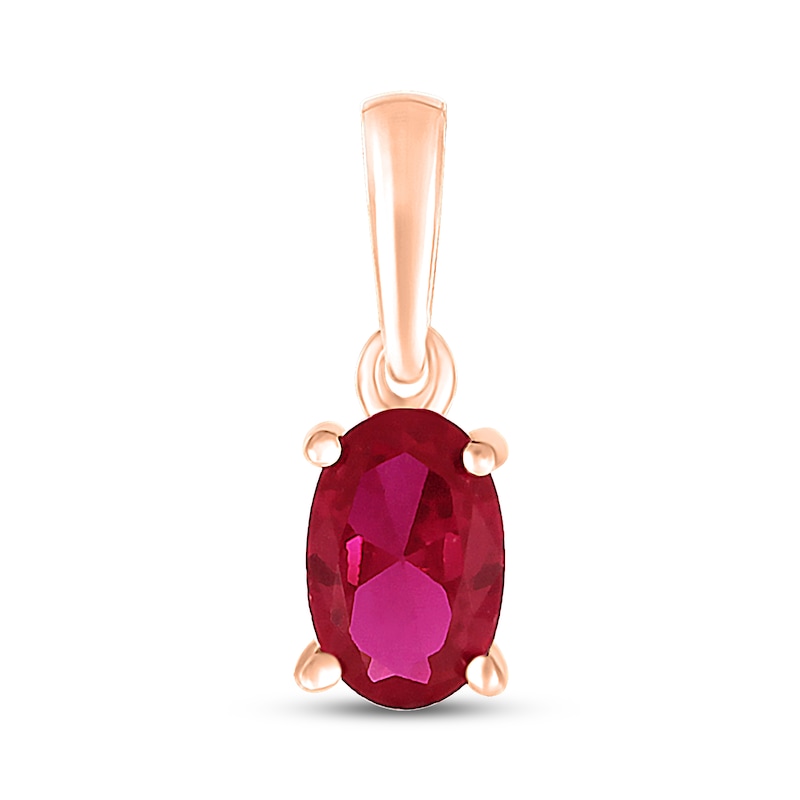 Main Image 1 of Lab-Created Ruby Birthstone Pendant 10K Rose Gold