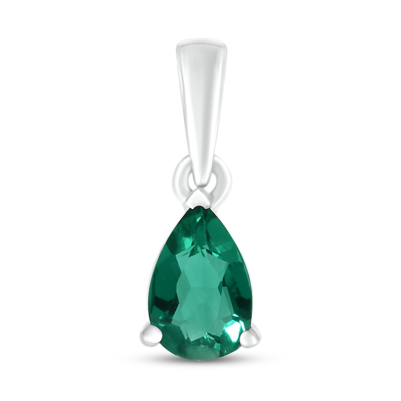 Main Image 1 of Lab-Created Emerald Birthstone Pendant 10K White Gold