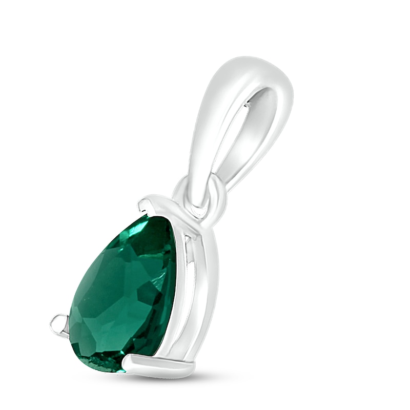 Main Image 2 of Lab-Created Emerald Birthstone Pendant 10K White Gold