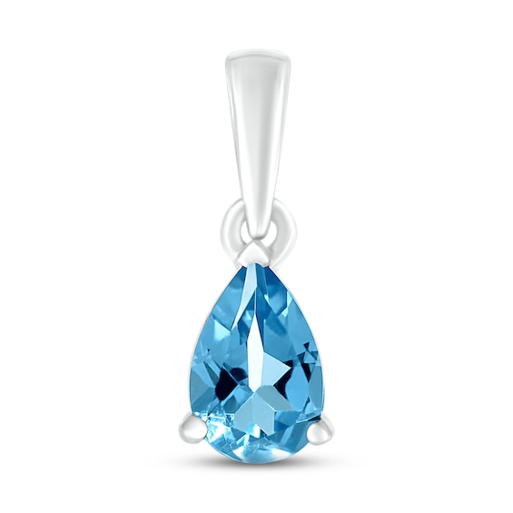 Swiss Blue Topaz Birthstone Pendant 10K White Gold