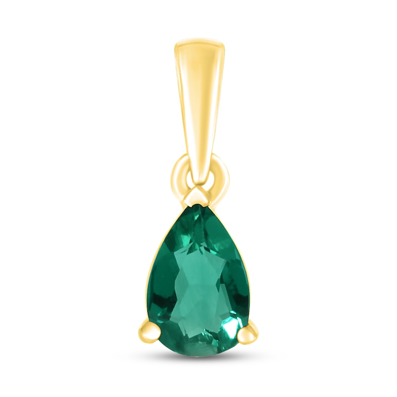 Main Image 1 of Lab-Created Emerald Birthstone Pendant 10K Yellow Gold