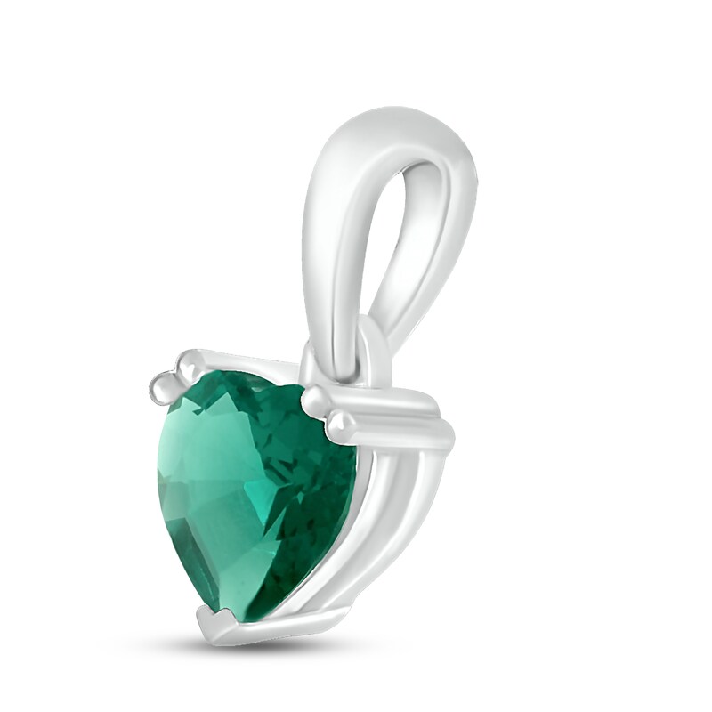 Main Image 2 of Lab-Created Emerald Birthstone Pendant Sterling Silver