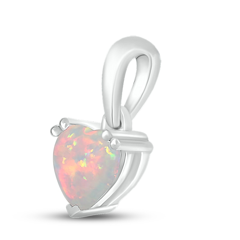 Main Image 2 of Lab-Created Opal Birthstone Pendant 10K White Gold
