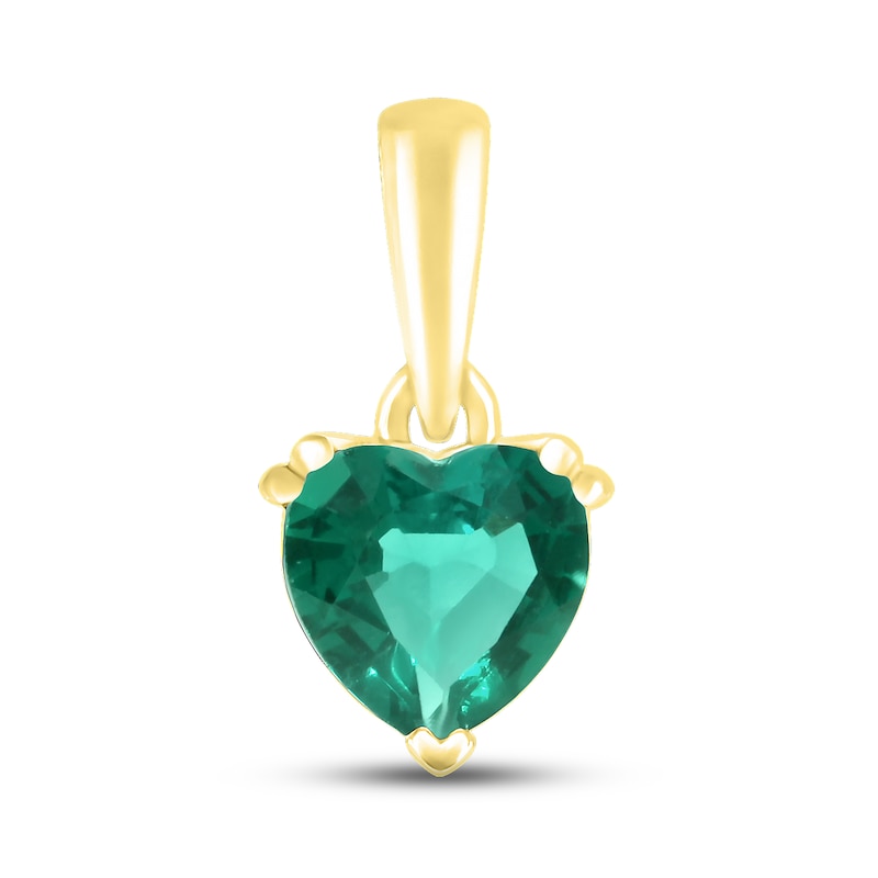 Main Image 1 of Lab-Created Emerald Birthstone Pendant 10K Yellow Gold