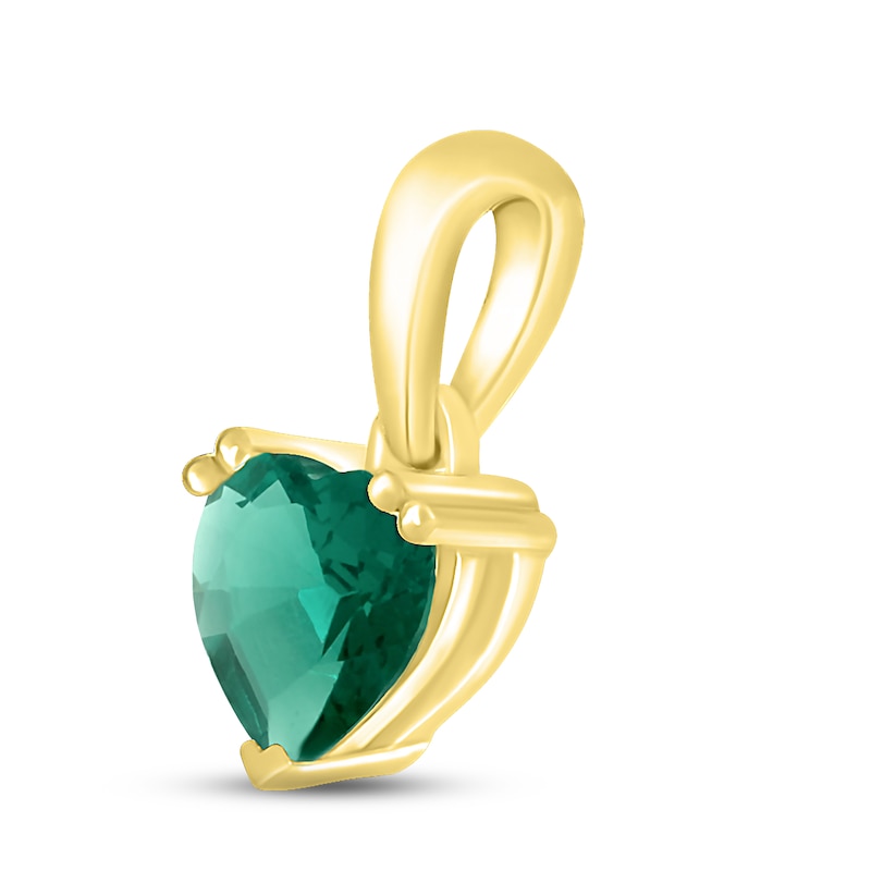 Main Image 2 of Lab-Created Emerald Birthstone Pendant 10K Yellow Gold
