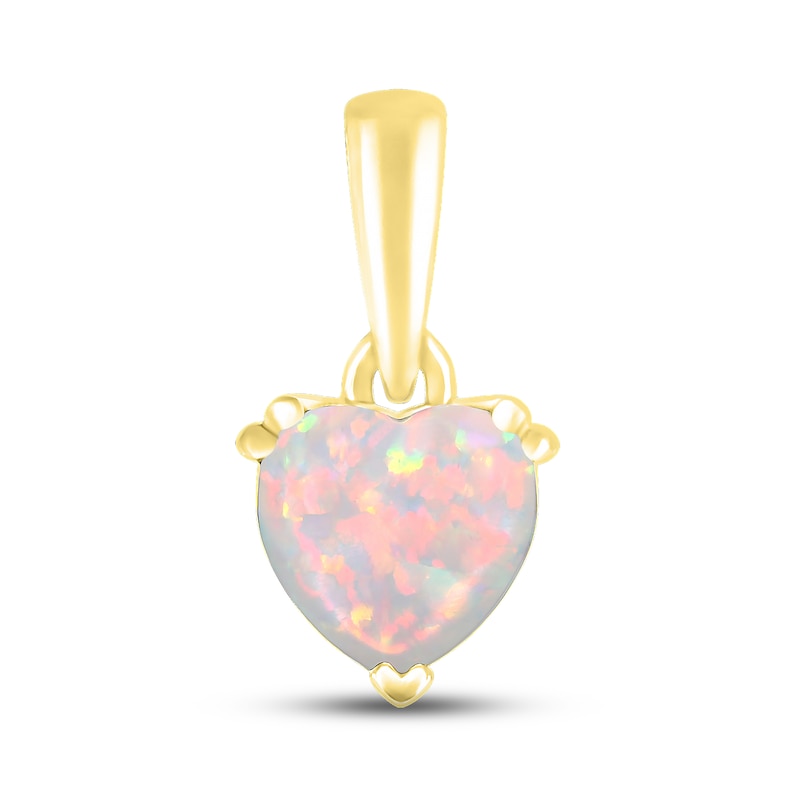 Main Image 1 of Lab-Created Opal Birthstone Pendant 10K Yellow Gold