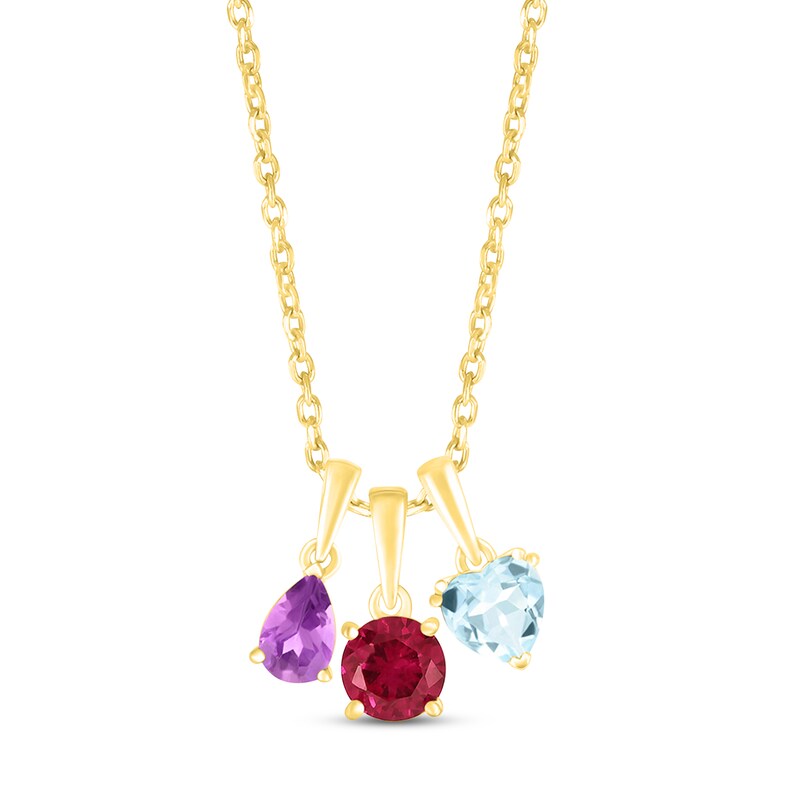 Lab-Created Ruby Birthstone Pendant 10K Yellow Gold