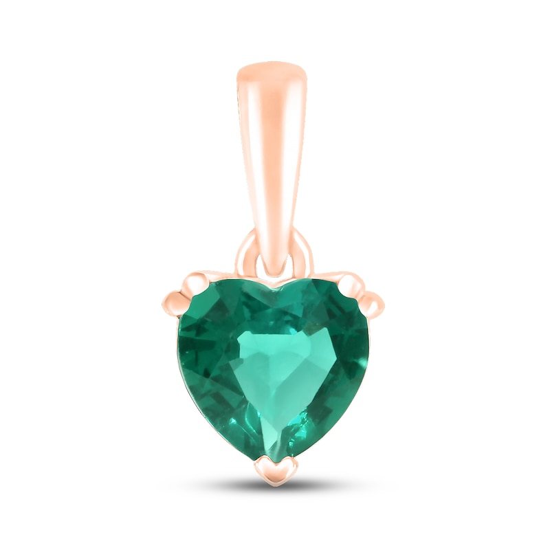 Main Image 1 of Lab-Created Emerald Birthstone Pendant 10K Rose Gold