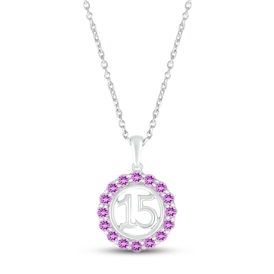 Amethyst Quinceañera Birthstone Necklace Sterling Silver 18"