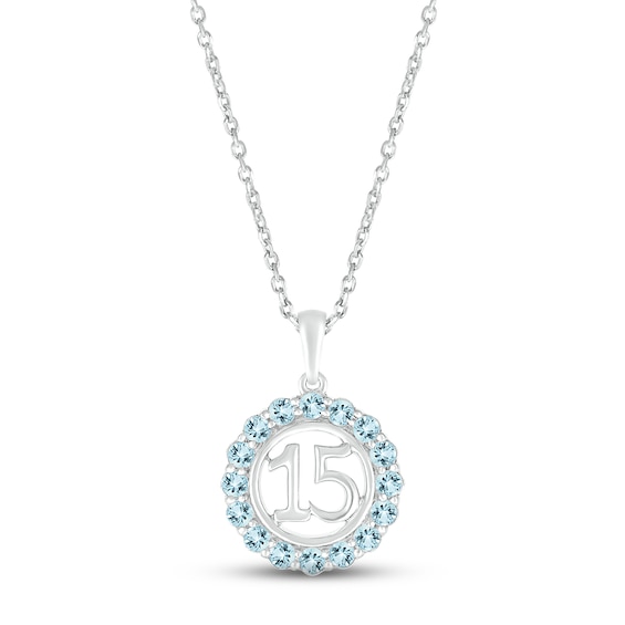 Aquamarine Quinceañera Birthstone Necklace Sterling Silver 18"
