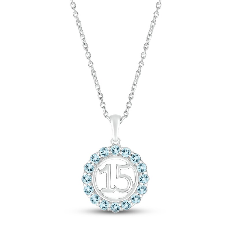 Main Image 1 of Aquamarine Quinceañera Birthstone Necklace Sterling Silver 18&quot;