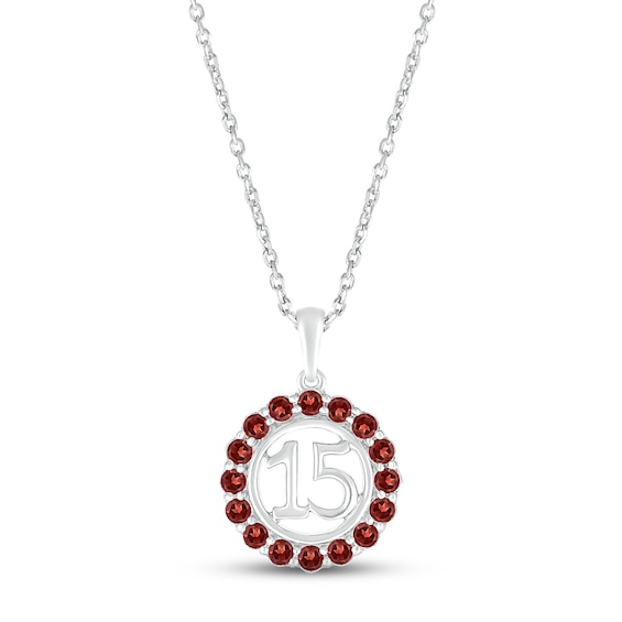 Garnet Quinceañera Birthstone Necklace Sterling Silver 18"