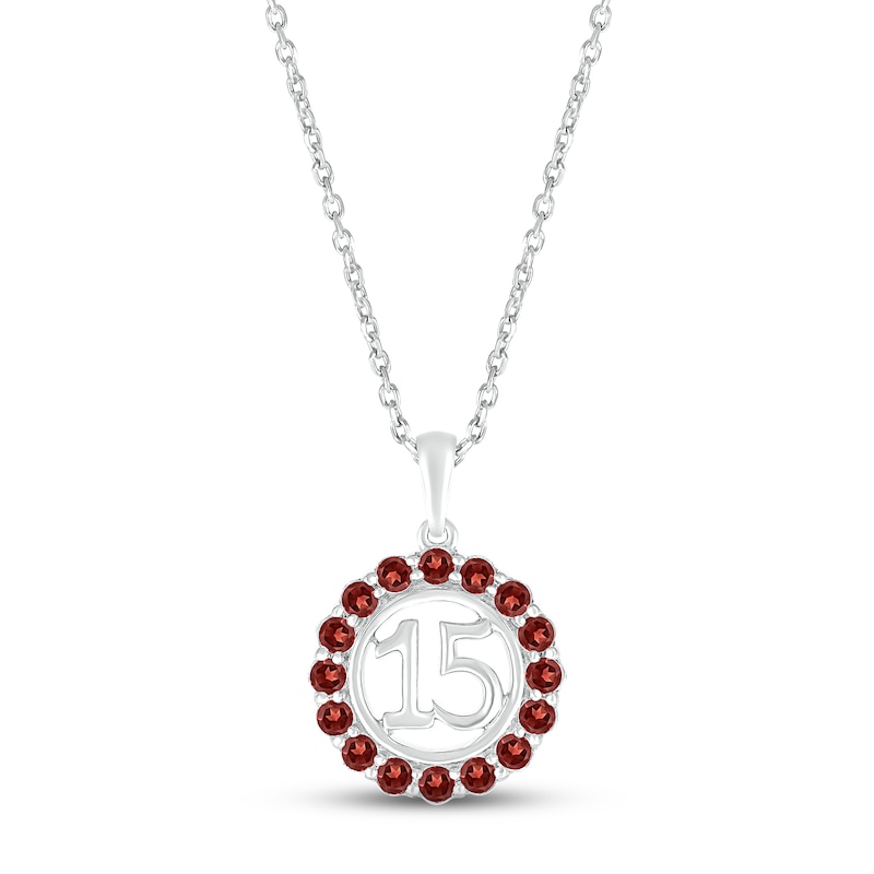 Main Image 1 of Garnet Quinceañera Birthstone Necklace Sterling Silver 18"