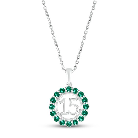 Lab-Created Emerald Quinceañera Birthstone Necklace Sterling Silver 18"