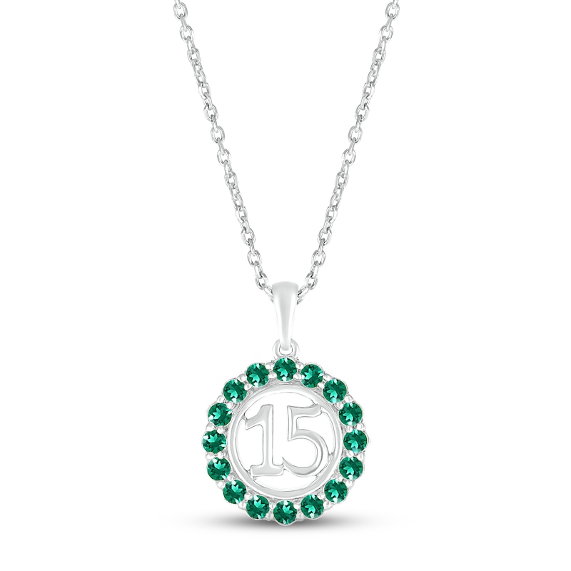 Main Image 1 of Lab-Created Emerald Quinceañera Birthstone Necklace Sterling Silver 18"