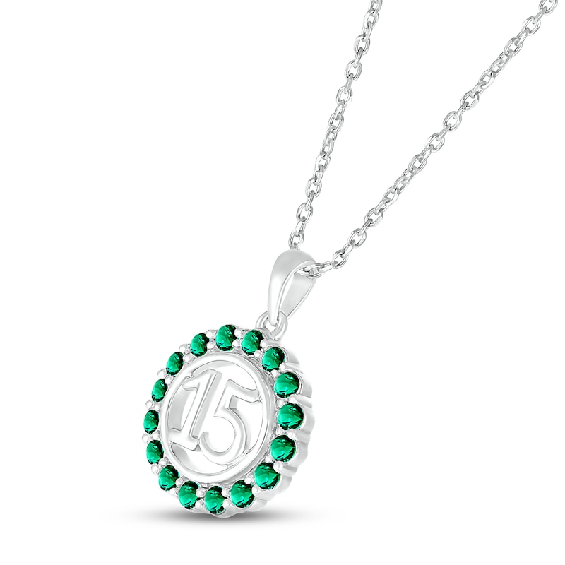 Main Image 2 of Lab-Created Emerald Quinceañera Birthstone Necklace Sterling Silver 18"