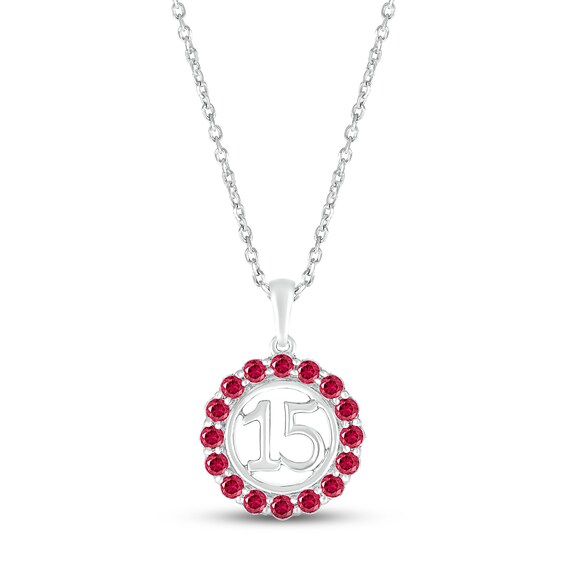 Lab-Created Ruby Quinceañera Birthstone Necklace Sterling Silver 18"