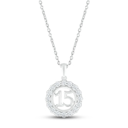 White Lab-Created Sapphire Quinceañera Birthstone Necklace Sterling Silver 18"
